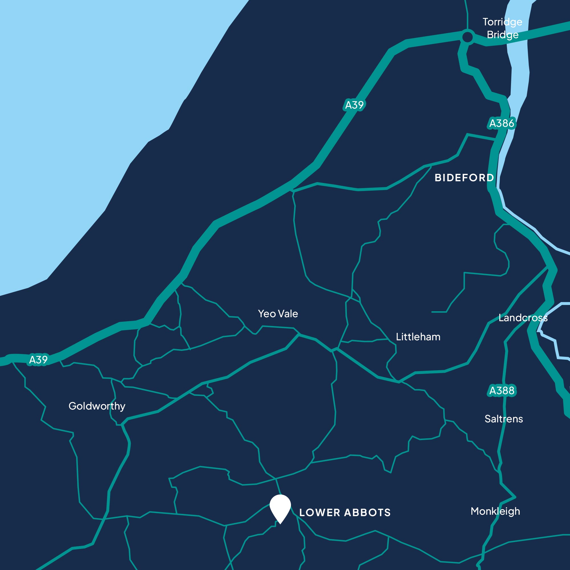 Map showing Location of Lower Abbots in Buckland Brewer North Devon