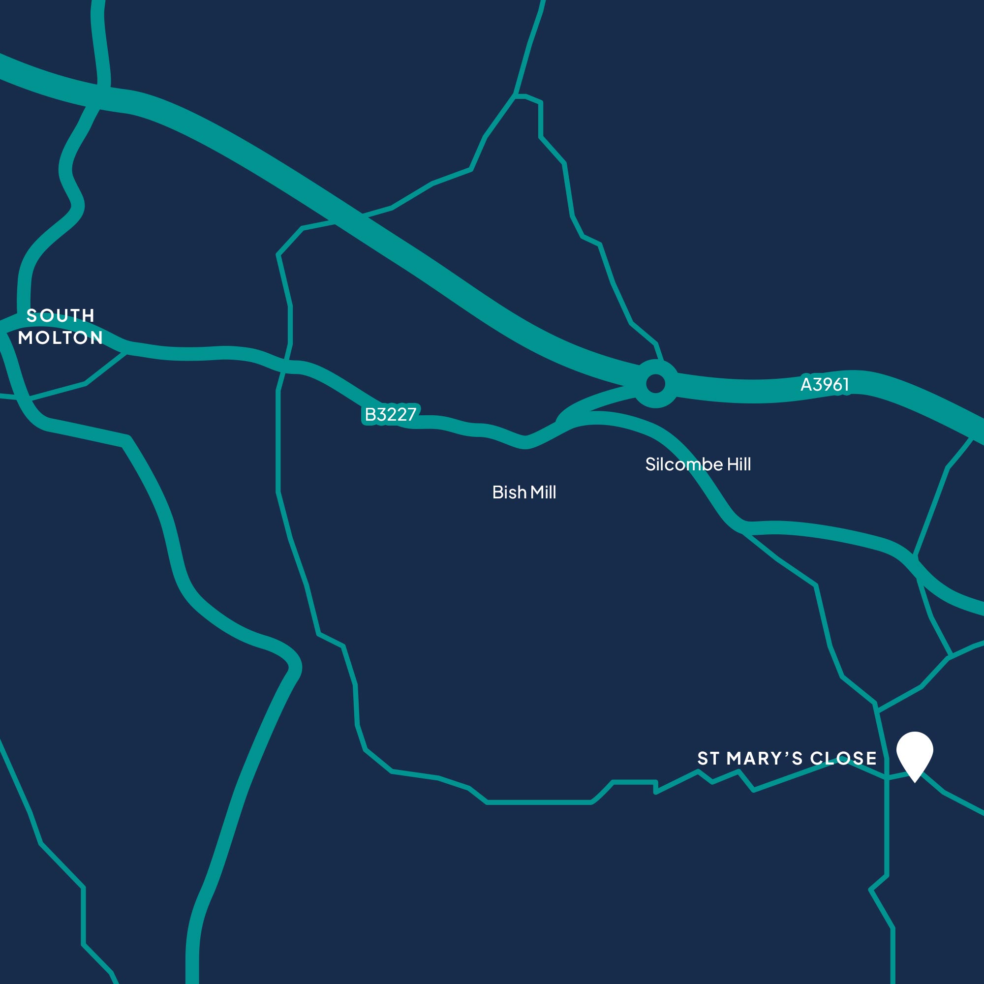 Map showing Location of St Mary's Close in Bishop's Nympton North Devon