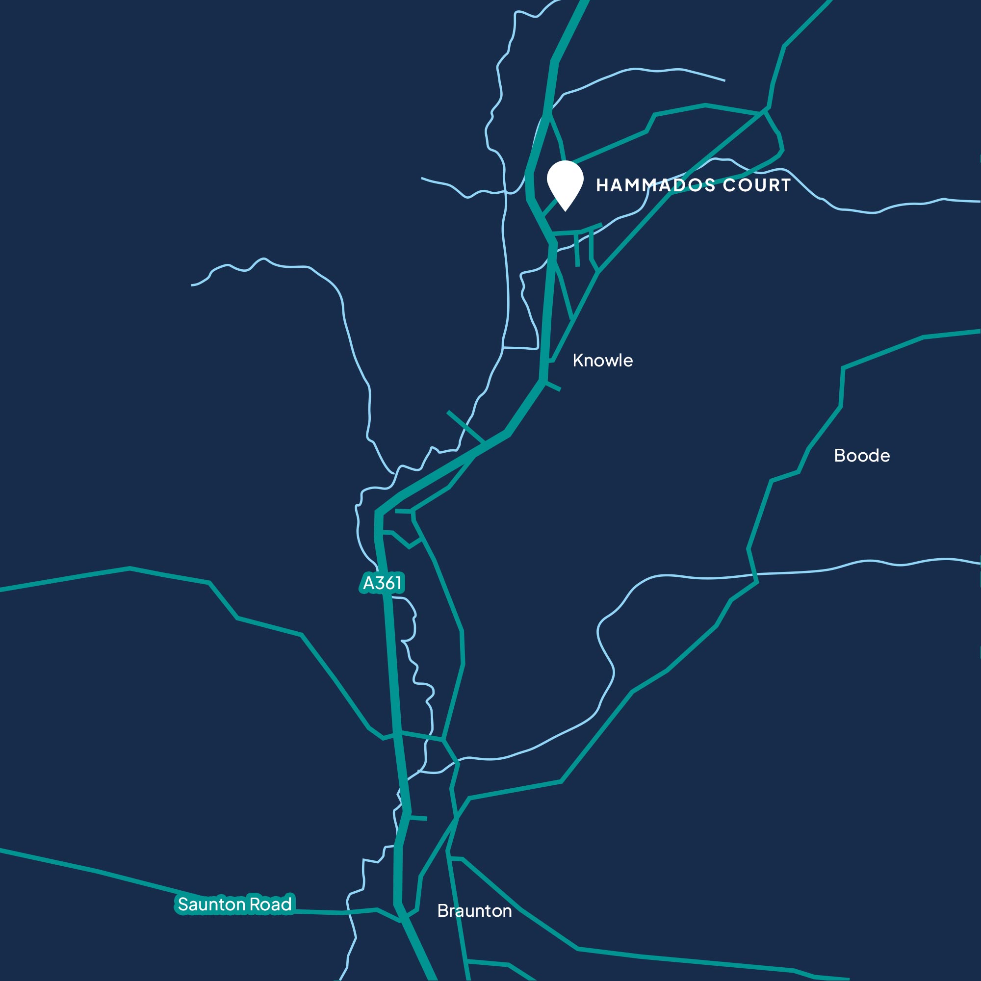 A directions map to the Hammados Court Development in Knowle near Braunton