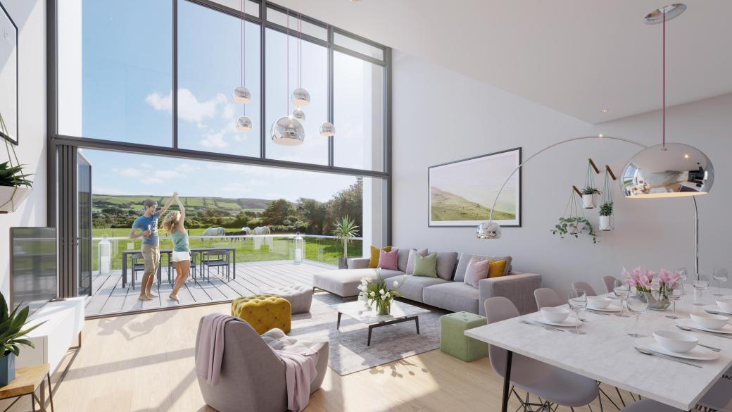 The 3 Bed Duplex Apartment lounge and dining area at Serenity in Croyde, North Devon