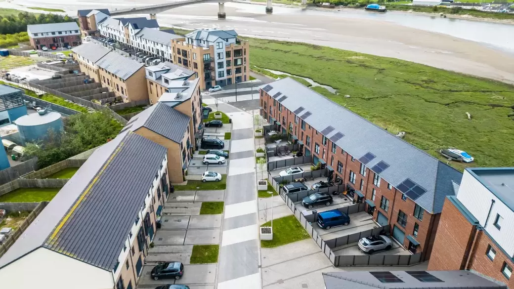 Ariel View of Taw Wharf with river and Barnstaple Bridge in background