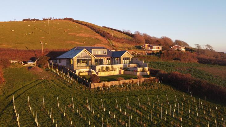 Ariel view of La mer a luxurious bespoke hose in Saunton built by Pearce Construction