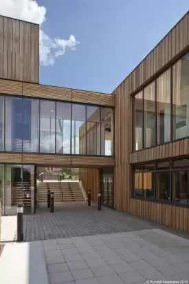 Exterior glazing of West Buckland School's New Art & Theatre Block built by Pearce Construction