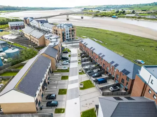 Ariel View of Taw Wharf with river and Barnstaple Bridge in background