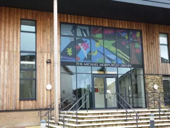 The Michael Morpurgo Library entrance at West Buckland School