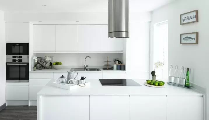 Modern white kitchen in New Home at Taw Wharf in Barnstaple 