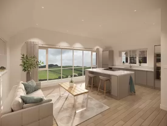 The open-plan kitchen living area in Plot 3 on the Hammados Court development