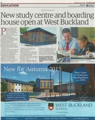 Scan of a newspaper article reporting the opening of the new study centre at West Buckland School