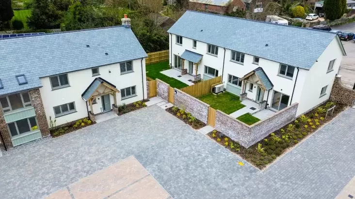 Ariel view of new homes at Market Gardens in Torrington