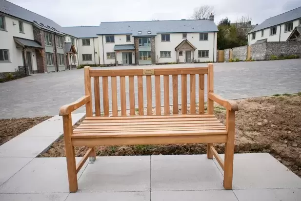 Memorial bench for Owen & Joyce Warne at Market Gardens in Torrington