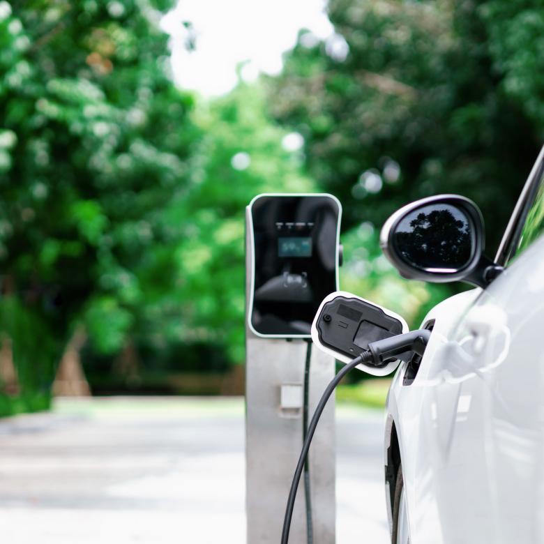 Electric car charging in car park