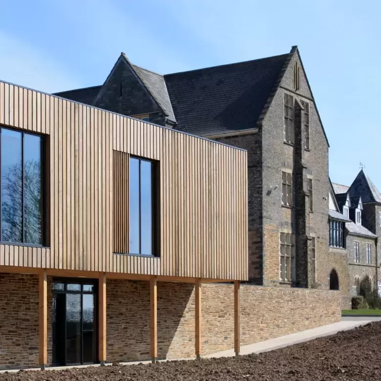 Exterior of West Buckland School's New Art & Theatre Block built by Pearce Construction