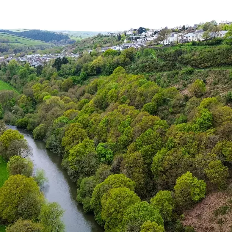 Aerial view of Torrington countryside in North Devon