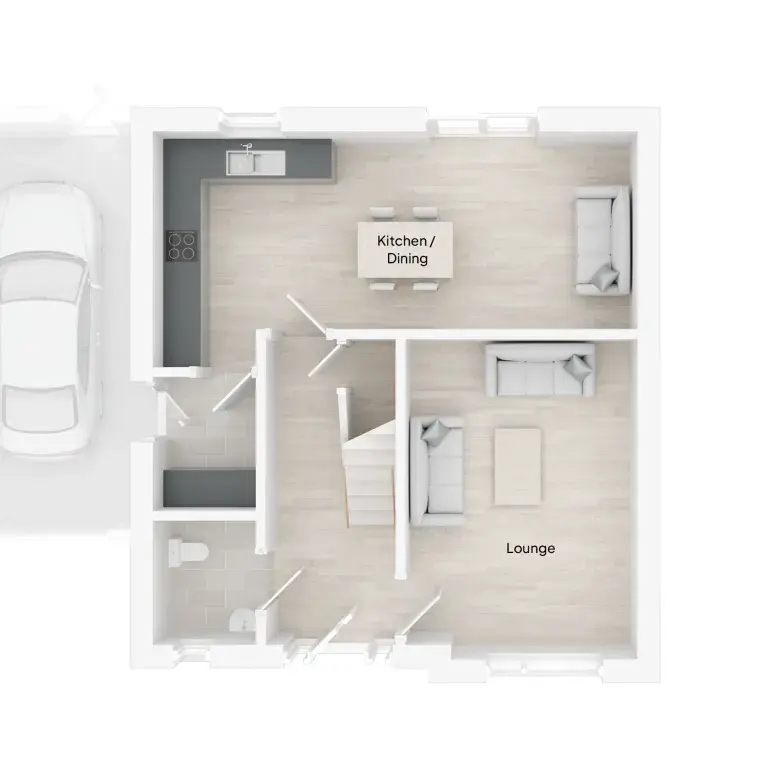A ground floor room plan of The Cedar house type at Copse Close, Buckland Brewer