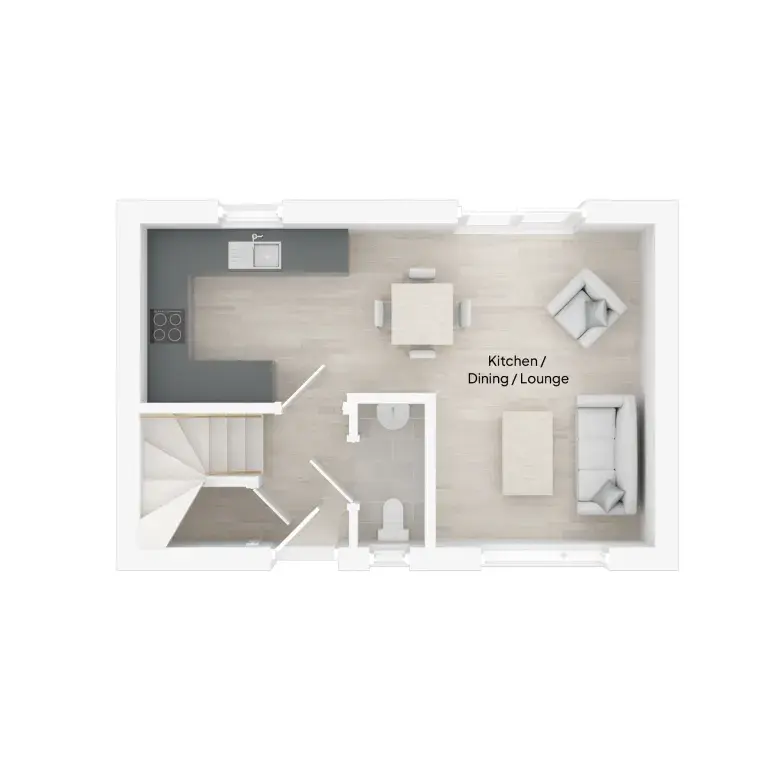 A room plan for the ground floor of The Rowan house type at Copse Close, Buckland Brewer